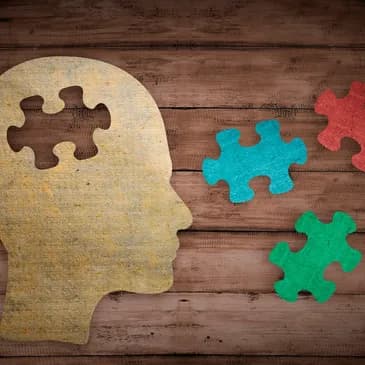 Puzzle pieces and head silhouette representing auditory processing challenges